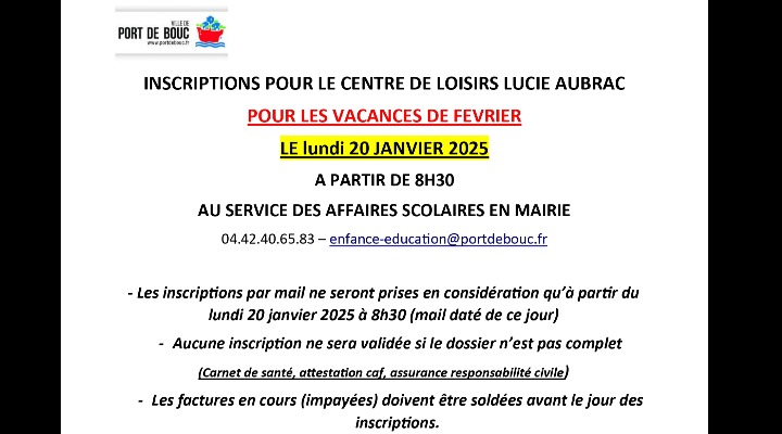 Dès le 20/01 : Inscriptions pour les vacances de fèvrier au centre de loisirs Lucie Aubrac