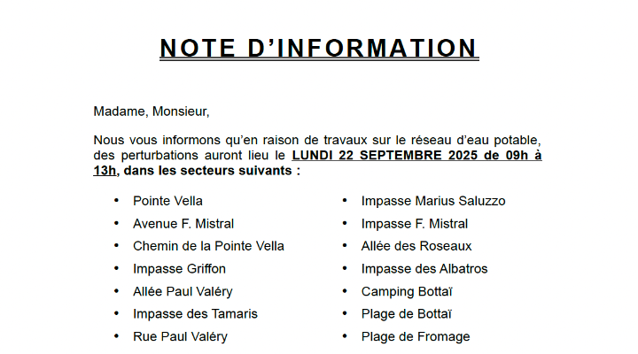COUPURE D'EAU : SECTEUR BOTTAÏ