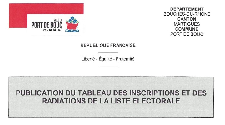 PUBLICATION DU TABLEAU DES INSCRIPTION ET DES RADIATIONS DE LA LISTE ELECTORALE